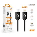 Dátový kábel ALIGATOR POWER 30W, USB-C/Lightning 3A, 2,5 m čierny