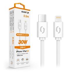 Datový kabel ALIGATOR POWER 30W, USB-C/Lightning 3A, 2,5m bílý