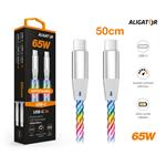 Dátový kábel ALIGATOR POWER 3A 65W, USB-C/USB-C, 0,5 m svetelný