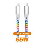 Dátový kábel ALIGATOR POWER 3A 65W, USB-C/USB-C, 1,2 m svetelný