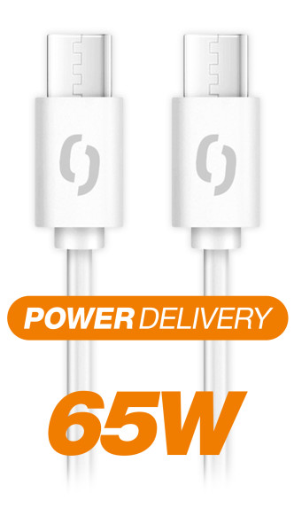 Dátový kábel ALIGATOR POWER 65W, USB-C/USB-C 3A, 2,5 m biely