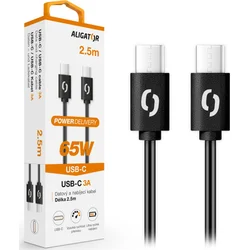 Dátový kábel ALIGATOR POWER 65W, USB-C/USB-C 3A, 2,5 m čierny