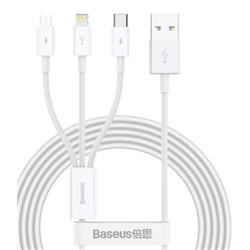 Datový kabel Baseus Superior 3v1 USB/microUSB, Lightning, USB-C 1,5m 3,5A bílý