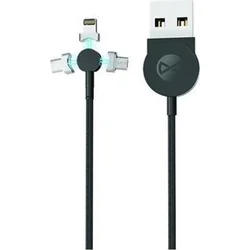 Datový kabel Forever Core magnetický 3v1 micro USB+Lightning+USB-C 1m 2,5A textilní černý GSM045674 - Mobilní telefony - příslušenství