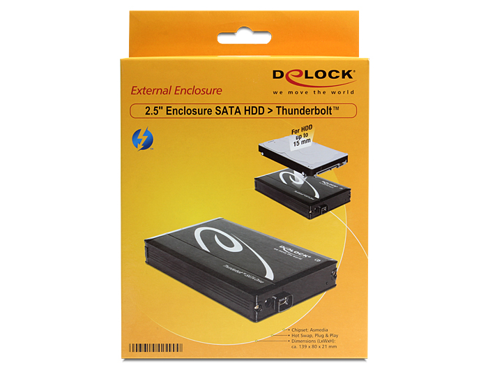 Delock 2.5" externí skříň pro SATA HDD s připojením na Thunderbolt™ (až do 15 mm (42490)