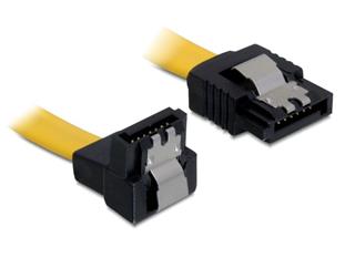 DeLock SATA III kábel 30cm, rovný / dole, žltý, kovová západka