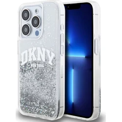 DKNY Liquid Glitter Arch Logo Zadný kryt pre iPhone 14 Pro Transparent