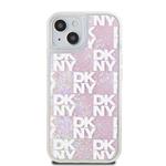 DKNY Liquid Glitter Checkered Pattern Zadný kryt pre iPhone 15 Pink