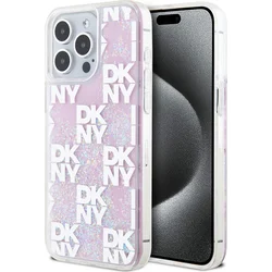 DKNY Liquid Glitter Checkered Pattern Zadný kryt pre iPhone 15 Pro Max Pink