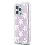 DKNY Liquid Glitter Checkered Pattern Zadný kryt pre iPhone 15 Pro Pink