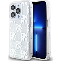 DKNY Liquid Glitter Checkered Pattern Zadný kryt pre iPhone 15 Pro Transparent