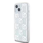 DKNY Liquid Glitter Checkered Pattern Zadný kryt pre iPhone 15 Transparent