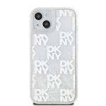 DKNY Liquid Glitter Checkered Pattern Zadný kryt pre iPhone 15 Transparent