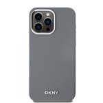 DKNY Liquid Silicone Silver Metal Logo Magsafe Zadní Kryt pro iPhone 15 Pro Max Grey