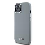 DKNY Liquid Silicone Silver Metal Logo Magsafe zadný kryt pre iPhone 15 Grey