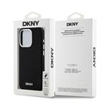 DKNY Liquid Silicone Silver Metal Logo Magsafe zadný kryt pre iPhone 15 Pro Black