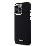 DKNY Liquid Silicone Silver Metal Logo Magsafe zadný kryt pre iPhone 15 Pro Max Black