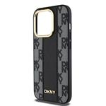 DKNY PU kožený károvaný vzor Magsafe zadný kryt pre iPhone 15 Pro Max Black