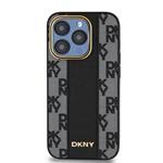 DKNY PU kožený károvaný zadný kryt so vzorom Magsafe pre iPhone 15 Pro Black