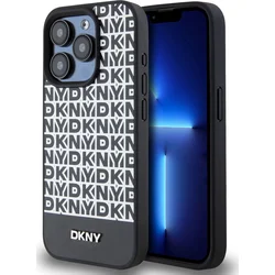 DKNY PU kožený zadný kryt MagSafe s opakovaným vzorom pre iPhone 14 Pro Max Black