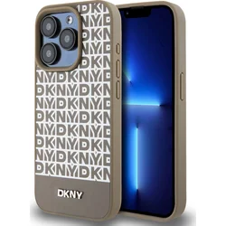 DKNY PU kožený zadný kryt MagSafe s opakujúcim sa vzorom na spodnej strane pre iPhone 13 Pro Max Brown