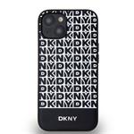 DKNY PU kožený zadný kryt MagSafe s opakujúcim sa vzorom na spodnej strane pre iPhone 14 Black