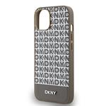 DKNY PU kožený zadný kryt MagSafe s opakujúcim sa vzorom na spodnej strane pre iPhone 14 Brown