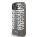 DKNY PU kožený zadný kryt MagSafe s opakujúcim sa vzorom na spodnej strane pre iPhone 15 Brown
