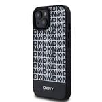 DKNY PU kožený zadný kryt MagSafe s opakujúcim sa vzorom pre iPhone 15 Black