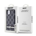 DKNY PU kožený zadný kryt s károvaným vzorom a pruhmi pre iPhone 13 Black
