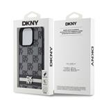 DKNY PU kožený zadný kryt s károvaným vzorom a pruhmi pre iPhone 15 Pro Black