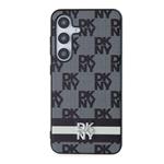 DKNY PU kožený zadný kryt s károvaným vzorom a pruhmi pre Samsung Galaxy S24 Black