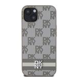 DKNY PU kožený zadný kryt s kockovaným vzorom a pruhmi pre iPhone 13 béžový