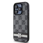DKNY PU kožený zadný kryt s kockovaným vzorom a pruhmi pre iPhone 14 Pro Black