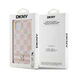 DKNY PU kožený zadný kryt s kockovaným vzorom a pruhmi pre iPhone 15 Pink