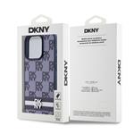 DKNY PU kožený zadný kryt s kockovaným vzorom a pruhmi pre iPhone 15 Pro Max Blue