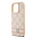 DKNY PU kožený zadný kryt s kockovaným vzorom a pruhmi pre iPhone 15 Pro Max Pink