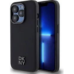 DKNY PU kožený zadný kryt s logom Magsafe pre iPhone 15 Pro Black