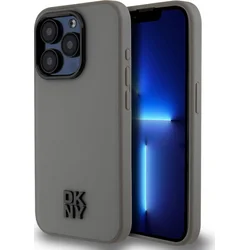 DKNY PU kožený zadný kryt s logom Magsafe pre iPhone 15 Pro Max Grey