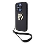DKNY PU kožený zadný kryt s logom na zápästie pre iPhone 14 Pro Black