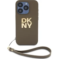 DKNY PU kožený zadný kryt s logom na zápästie pre iPhone 14 Pro Green