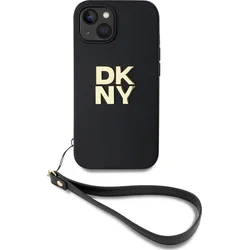 DKNY PU kožený zadný kryt s logom na zápästie pre iPhone 15 Black
