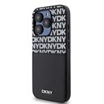 DKNY PU kožený zadný kryt s opakovaným vzorom na kartu pre iPhone 15 Pro Max Black