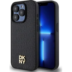 DKNY PU kožený zadný kryt s opakujúcim sa vzorom Magsafe pre iPhone 12/12 Pro Black