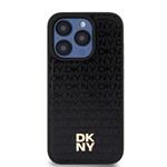 DKNY PU kožený zadný kryt s opakujúcim sa vzorom Magsafe pre iPhone 14 Pro Black