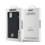 DKNY PU kožený zadný kryt s opakujúcim sa vzorom Magsafe pre iPhone 15 Plus Black