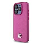 DKNY PU kožený zadný kryt s opakujúcim sa vzorom Magsafe pre iPhone 15 Pro Pink
