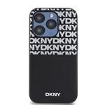 DKNY PU kožený zadný kryt s opakujúcim sa vzorom na kartu pre iPhone 14 Pro Max Black