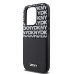 DKNY PU kožený zadný kryt s opakujúcim sa vzorom na kartu pre iPhone 15 Pro Black