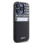 DKNY PU kožený zadný kryt s opakujúcim sa vzorom na kartu pre iPhone 15 Pro Black